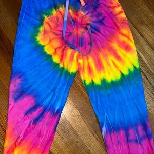 Bright rainbow tie dye pants